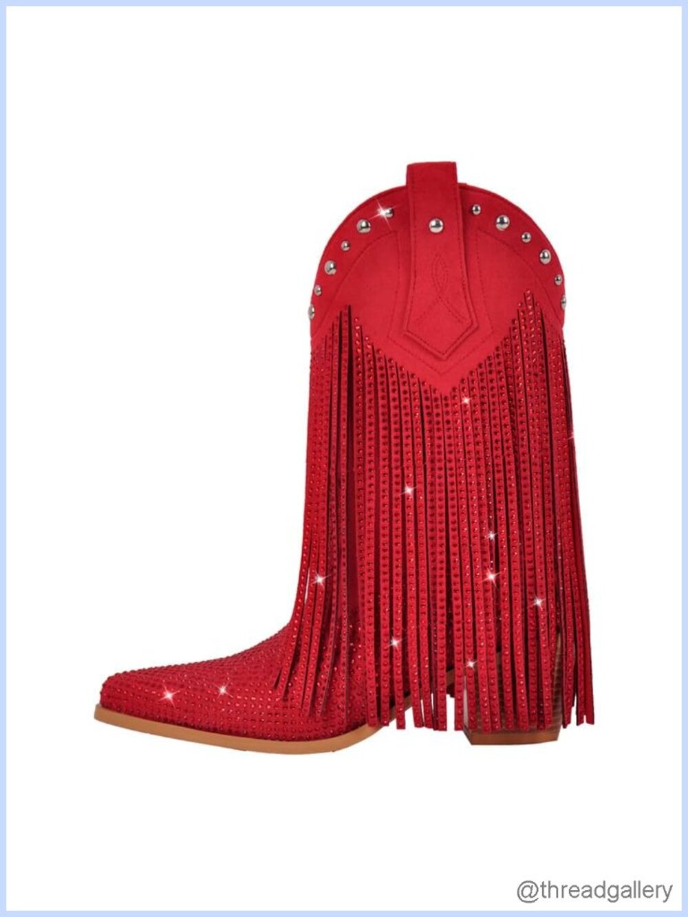 Women's Sparkly Fringe Mid-Calf Western Cowboy Boots - Faux Leather, Memory